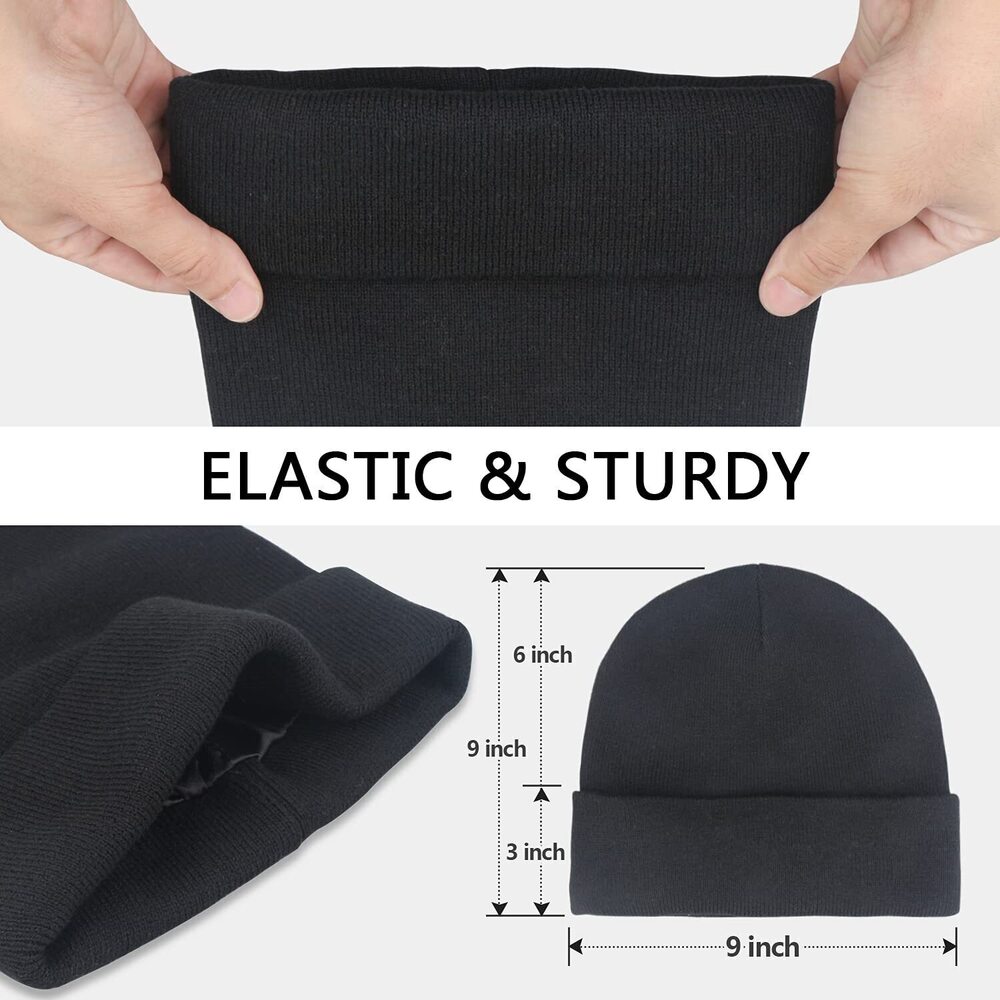 4085 Winter Knit Beanie and Satin Lined Cable Thick Chunky Cap Cuff Beanie - Picture 4 of 6